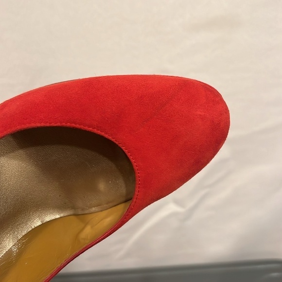 St. John Red Suede Pumps - Size 7 - Classic Platform High Heel Shoes - Picture 9 of 12